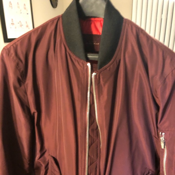 zara burgundy bomber jacket